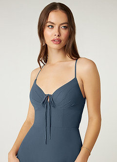 Azazie Minie Final Sale Neptune A-Line Bow Chiffon Dress image6