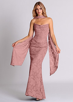 Azazie Sorrel Robes de demoiselle d'honneur Robe Sirène Convertible en Blumen-Burnout Corset Rose Poussiéreuse image1