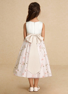 Azazie Pollie Flower Girl Dresses Blushing Pink White Alabaster A-Line Bow Tulle Dress image6