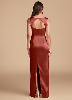 Azazie Flori Bridesmaid Dresses Terracotta Sheath Side Slit Metallic Satin Dress image4