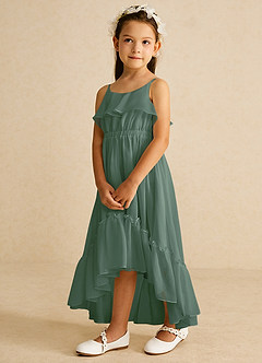 Azazie Karmen Flower Girl Dresses Eucalyptus A-Line Ruched Chiffon Dress image2