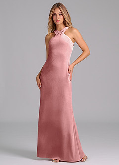 Azazie Doretta Bridesmaid Dresses Dusty Rose Mermaid Pleated Velvet Dress image1