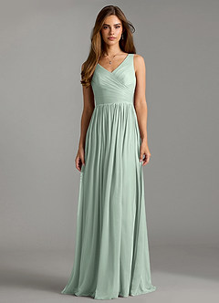 Azazie Keyla Bridesmaid Dresses Agave A-Line Pleated Mesh Dress image3