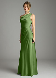 Azazie Emerson Bridesmaid Dresses Basil Mermaid Off the Shoulder Stretch Satin Dress image4