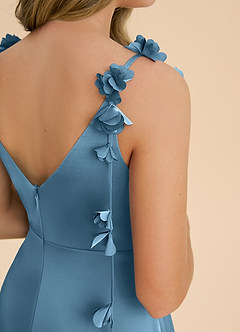 Azazie Gumdrop Junior Steel Blue Empire Pleated Stretch Satin Dress image6