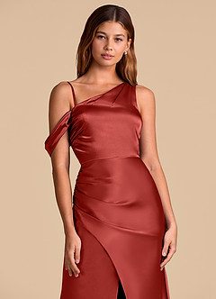 Azazie Madelyn 신부 들러리 드레스 인어 오프 더 숄더 메탈릭 새틴 바닥 길이 드레스 image2