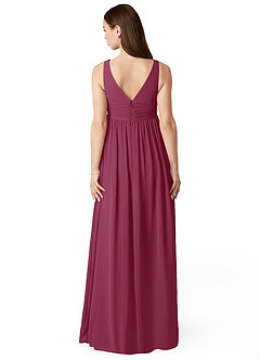 Azazie Yetta Maternity Bridesmaid Dresses A-Line V-Neck Gathered Chiffon Floor-Length Dress image2