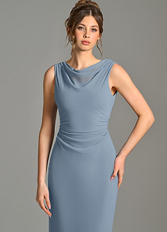 Azazie Kieryn Bridesmaid Dresses Dusty Blue Mermaid Pleated Chiffon Dress image6