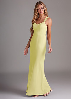 Azazie Denice Robes de demoiselle d'honneur Robe Fourreau en Mousseline de soie Plissé Sorbet Citron image3