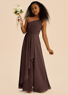 Azazie Skye Junior Ganache A-Line Pleated Chiffon Dress image3