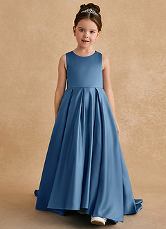 Azazie Sammy Flower Girl Dresses Twilight A-Line Lace Matte Satin Dress image2