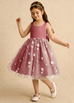 Azazie Bean Robe Demoiselle D'honneur Fillette Robe Princesse en Tulle Arc Antique Rose image4