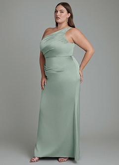 Azazie Akilah Bridesmaid Dresses Agave Mermaid One Shoulder Stretch Satin Dress image11