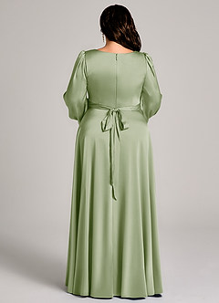 Azazie Leonia Robes de demoiselle d'honneur Robe Trapèze en Satin extensible Manche longue Vert Sauge image13