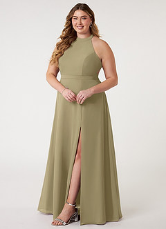 Azazie Clarice Bridesmaid Dresses Moss Green A-Line Halter Chiffon Dress image11