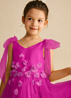 Azazie Minia Flower Girl Dresses Fuchsia A-Line Bow Matte Satin Dress image4