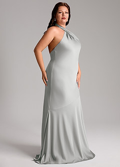 Azazie Lorena Bridesmaid Dresses Silver Mermaid Pleated Stretch Satin Dress image11