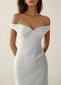 Gwendonme White Satin Crystal Linen Prom Dress image5