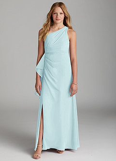 Azazie Maive Junior Sea Glass A-Line Pleated Chiffon Dress image2