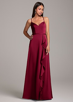 Azazie Naeem Robes de demoiselle d'honneur Robe Trapèze en Satin extensible Bourgogne image5
