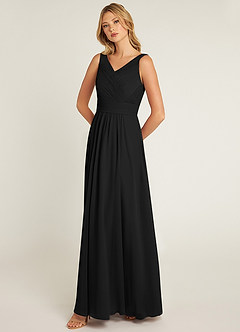 Azazie Pierrette Bridesmaid Dresses Black A-Line Pleated Chiffon Dress image3
