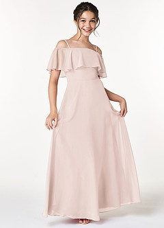 Azazie Maggie Junior Rose Petal A-Line Off the Shoulder Chiffon Dress image1
