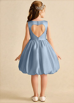 Azazie Nirvana Robe Demoiselle D'honneur Fillette Robe Princesse en Mat Satiné Rayé Bleu Poussiéreux image1