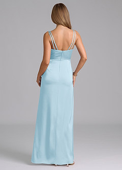 Azazie Leo Bridesmaid Dresses Sky Blue Sheath Pleated Stretch Satin Dress image3