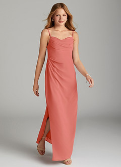 Azazie Mai Junior Salmon Pink Sheath Pleated Chiffon Dress image4
