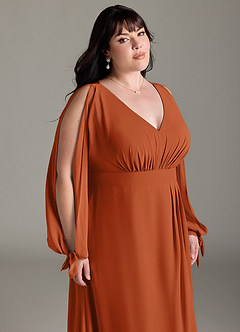 Azazie Matilda Bridesmaid Dresses Burnt Orange A-Line Long Sleeve Chiffon Dress image15
