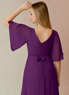 Azazie Cierra Final Sale Grape A-Line V-Neck Chiffon Dress image8