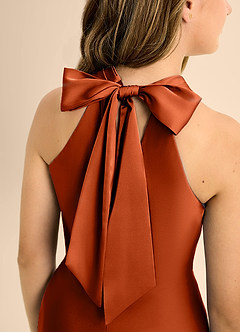 Azazie Doretta Junior Paprika A-Line Pleated Stretch Satin Dress image8