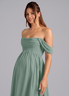 Azazie Saige Brautjungfernkleider für Schwangere A-Linie Plissee Chiffon Bodenlänge Kleid image6