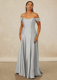 Christian Siriano Bridal for Azazie 1002 Brautjungfernkleider Wandelbar A-Linie Schulterfrei Stretch-Satin Kleid Silber image8