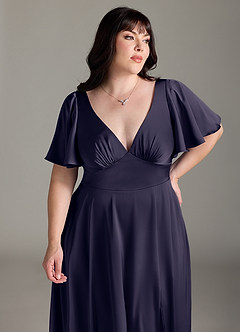 Azazie Kimber Bridesmaid Dresses Stormy A-Line Ruched Stretch Satin Dress image11
