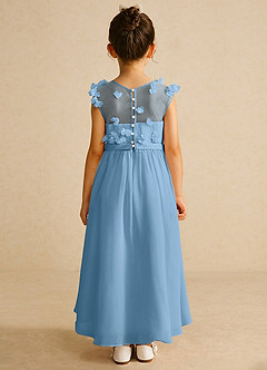 Azazie Arlo Abiti da Ragazza di Fiori Abito A-Line in Chiffon Fiocco Blu Acciaio image5