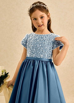Azazie Cashew Flower Girl Dresses Bermuda Ball-Gown with Sleeves Matte Satin Dress image6