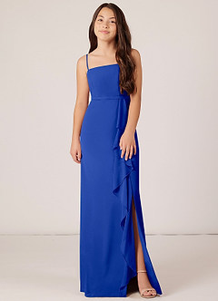 Azazie Kaylee Junior Royal Blue A-Line with Belt Chiffon Dress image1