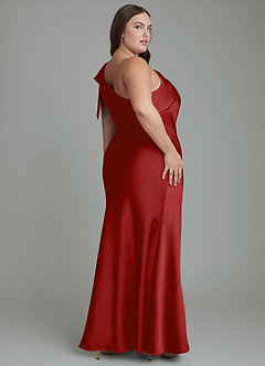 Azazie Yuanna Bridesmaid Dresses Pomegranate Mermaid One Shoulder Stretch Satin Dress image9