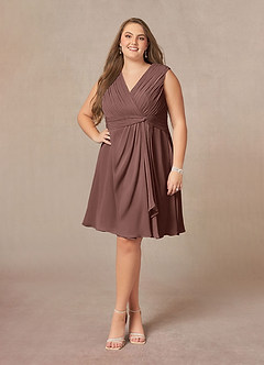 Azazie Theron Abiti per la Madre della Sposa Abito A-Line in Chiffon con Scollo a V a Pieghe Espresso image6
