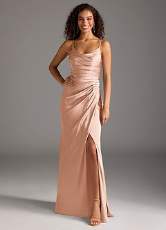 Azazie Deandra Bridesmaid Dresses Rose Gold Mermaid Pleated Stretch Satin Dress image6