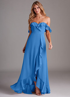 Azazie Lyra Robes de demoiselle d'honneur Robe Trapèze Convertible en Mousseline de soie Geai Bleu image4