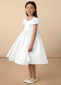 Azazie Juno vestidos de niña de las flores Vestido de Marfil de Satin Mate de Corte En A con Escote de Corazón image2