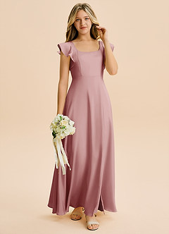 Azazie Bondi Junior Vestido de Rosa Polvorienta de Satén Elástico de Corte en A con Corte Lateral image4