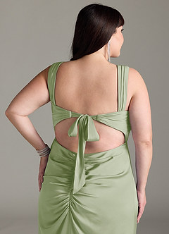 Azazie Jesaphine Bridesmaid Dresses Dusty Sage Sheath Bow Stretch Satin Dress image13