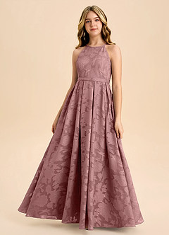 Azazie Arianthe Junior Dusty Rose A-Line Pleated Floral Burnout Dress image2