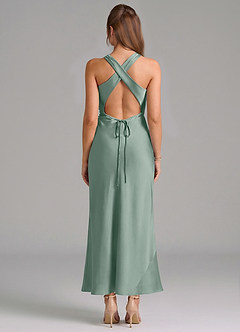 Azazie Evadne Vestidos de damas de honor Vestido de Salvia Plateada de Satén Elástico de Corte Recto con Plisado image5