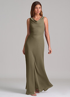 Azazie Nerine Brudtärnklänningar Klä av A-Linje i Chiffong Plisserad Pilgrön image1