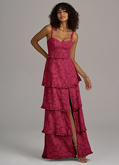 Azazie Romie Bridesmaid Dresses Burgundy A-Line Corset Floral Burnout Dress image3