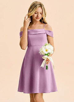 Azazie Anselie Junior Wisteria A-Line Off the Shoulder Stretch Satin Dress image4